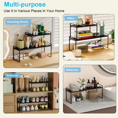 15.5 to 25.5 Inch Expandable Kitchen Cabinet Organizer Shelf, 30 LBS Heavy Duty Adjustable Kitchen Counter Storage Shelves Organizers,Stackable Small Storage Shelf Rack For Cabinet Cupboard