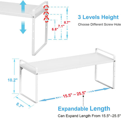 15.5 to 25.5 Inch Expandable Kitchen Cabinet Organizer Shelf, 30 LBS Heavy Duty Adjustable Kitchen Counter Storage Shelves Organizers,Stackable Small Storage Shelf Rack For Cabinet Cupboard