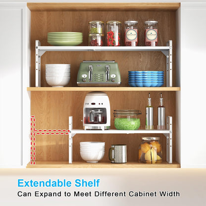 15.5 to 25.5 Inch Expandable Kitchen Cabinet Organizer Shelf, 30 LBS Heavy Duty Adjustable Kitchen Counter Storage Shelves Organizers,Stackable Small Storage Shelf Rack For Cabinet Cupboard