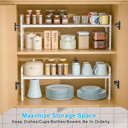 15.5 to 25.5 Inch Expandable Kitchen Cabinet Organizer Shelf, 30 LBS Heavy Duty Adjustable Kitchen Counter Storage Shelves Organizers,Stackable Small Storage Shelf Rack For Cabinet Cupboard