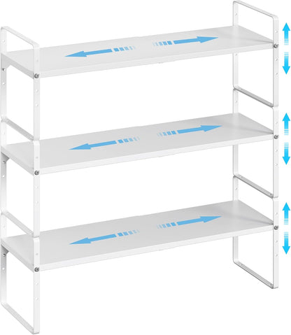 15.5 to 25.5 Inch Expandable Kitchen Cabinet Organizer Shelf, 30 LBS Heavy Duty Adjustable Kitchen Counter Storage Shelves Organizers,Stackable Small Storage Shelf Rack For Cabinet Cupboard
