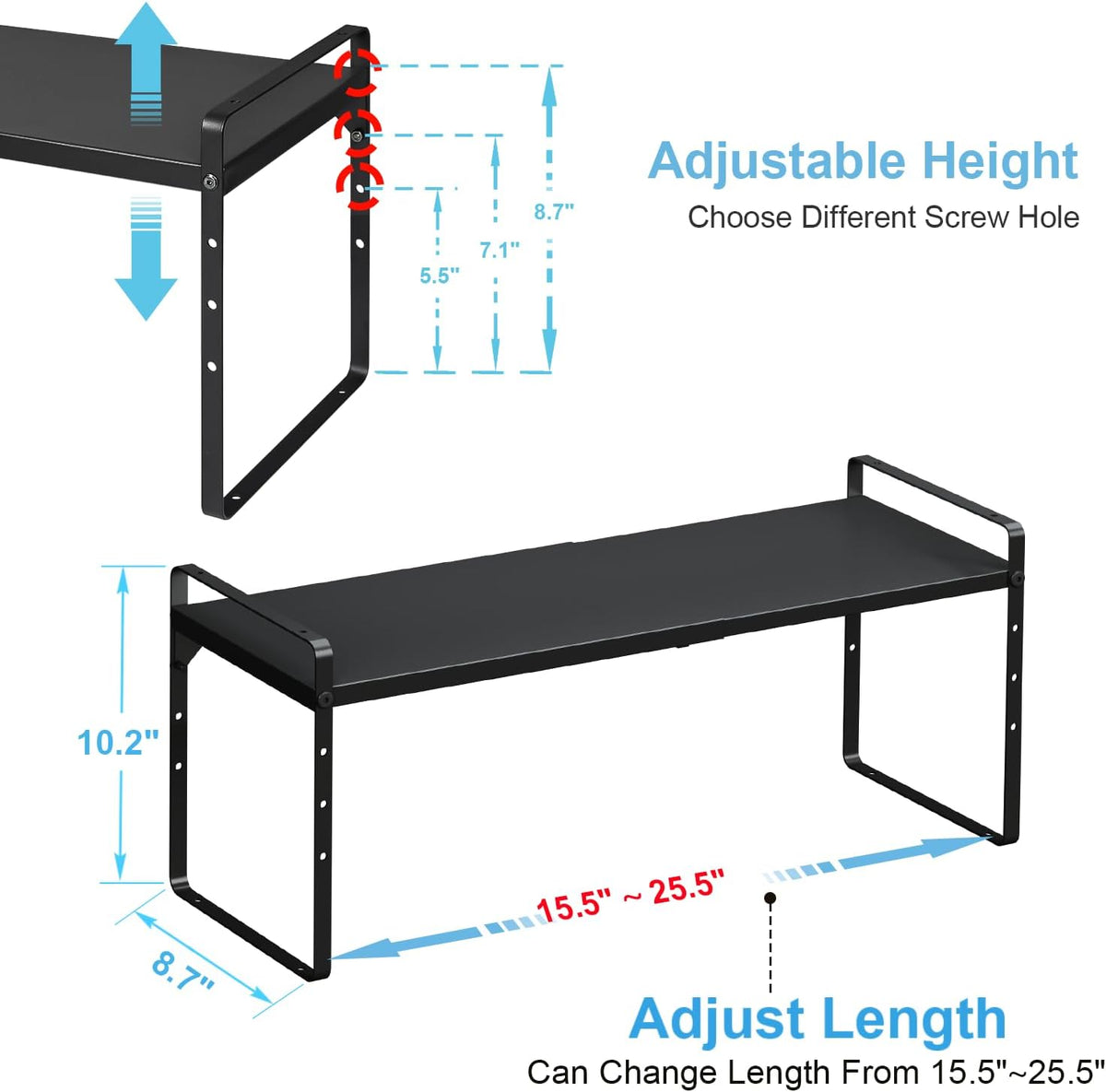 15.5 to 25.5 Inch Expandable Kitchen Cabinet Organizer Shelf, 30 LBS Heavy Duty Adjustable Kitchen Counter Storage Shelves Organizers,Stackable Small Storage Shelf Rack For Cabinet Cupboard