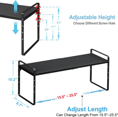 15.5 to 25.5 Inch Expandable Kitchen Cabinet Organizer Shelf, 30 LBS Heavy Duty Adjustable Kitchen Counter Storage Shelves Organizers,Stackable Small Storage Shelf Rack For Cabinet Cupboard
