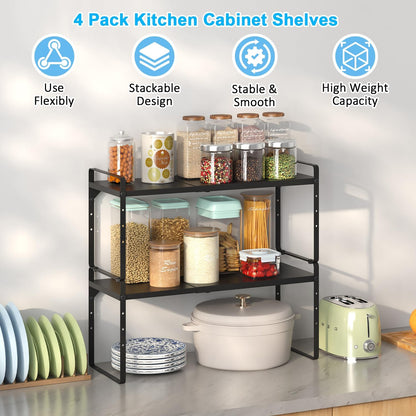 15.5 to 25.5 Inch Expandable Kitchen Cabinet Organizer Shelf, 30 LBS Heavy Duty Adjustable Kitchen Counter Storage Shelves Organizers,Stackable Small Storage Shelf Rack For Cabinet Cupboard
