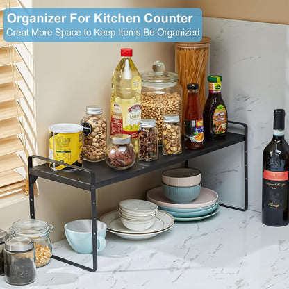 15.5 to 25.5 Inch Expandable Kitchen Cabinet Organizer Shelf, 30 LBS Heavy Duty Adjustable Kitchen Counter Storage Shelves Organizers,Stackable Small Storage Shelf Rack For Cabinet Cupboard