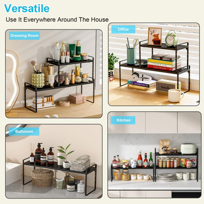 15.5 to 25.5 Inch Expandable Kitchen Cabinet Organizer Shelf, 30 LBS Heavy Duty Adjustable Kitchen Counter Storage Shelves Organizers,Stackable Small Storage Shelf Rack For Cabinet Cupboard