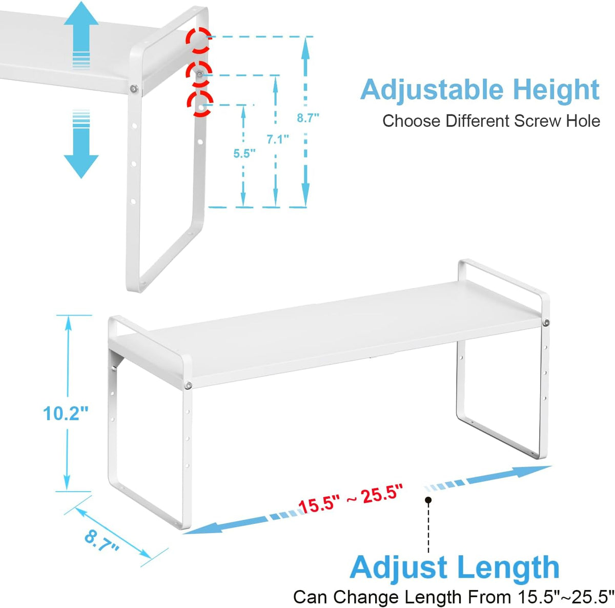 15.5 to 25.5 Inch Expandable Kitchen Cabinet Organizer Shelf, 30 LBS Heavy Duty Adjustable Kitchen Counter Storage Shelves Organizers,Stackable Small Storage Shelf Rack For Cabinet Cupboard