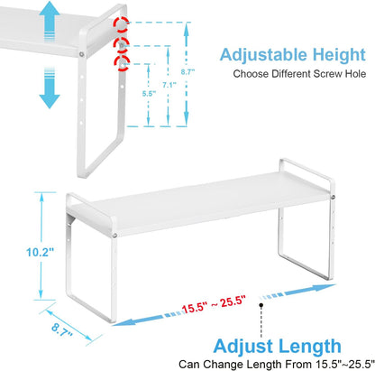 15.5 to 25.5 Inch Expandable Kitchen Cabinet Organizer Shelf, 30 LBS Heavy Duty Adjustable Kitchen Counter Storage Shelves Organizers,Stackable Small Storage Shelf Rack For Cabinet Cupboard