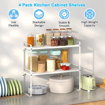 15.5 to 25.5 Inch Expandable Kitchen Cabinet Organizer Shelf, 30 LBS Heavy Duty Adjustable Kitchen Counter Storage Shelves Organizers,Stackable Small Storage Shelf Rack For Cabinet Cupboard
