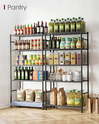 Storage Shelves - 5 Tier Shelf Organizer, Heavy Duty Garage Shelving Unit with Leveling Feet, Stable Metal Shelves Organizer for Pantry, Kitchen and Closet, 33.0" W x 12.6" D x 72.0" H, Black