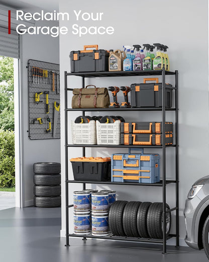 Storage Shelves - 5 Tier Shelf Organizer, Heavy Duty Garage Shelving Unit with Leveling Feet, Stable Metal Shelves Organizer for Pantry, Kitchen and Closet, 33.0" W x 12.6" D x 72.0" H, Black