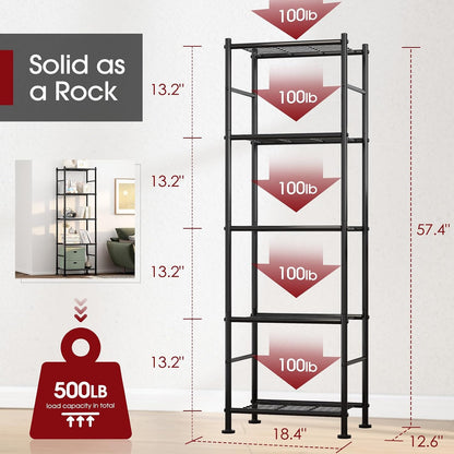 Storage Shelves - 5 Tier Shelf Organizer, Heavy Duty Garage Shelving Unit with Leveling Feet, Stable Metal Shelves Organizer for Pantry, Kitchen and Closet, 33.0" W x 12.6" D x 72.0" H, Black