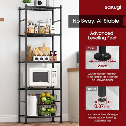 Storage Shelves - 5 Tier Shelf Organizer, Heavy Duty Garage Shelving Unit with Leveling Feet, Stable Metal Shelves Organizer for Pantry, Kitchen and Closet, 33.0" W x 12.6" D x 72.0" H, Black