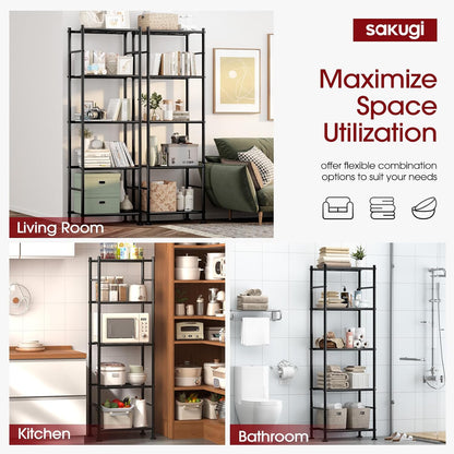 Storage Shelves - 5 Tier Shelf Organizer, Heavy Duty Garage Shelving Unit with Leveling Feet, Stable Metal Shelves Organizer for Pantry, Kitchen and Closet, 33.0" W x 12.6" D x 72.0" H, Black