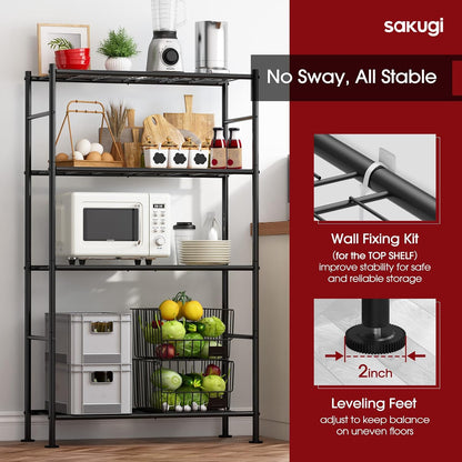 Storage Shelves - 5 Tier Shelf Organizer, Heavy Duty Garage Shelving Unit with Leveling Feet, Stable Metal Shelves Organizer for Pantry, Kitchen and Closet, 33.0" W x 12.6" D x 72.0" H, Black