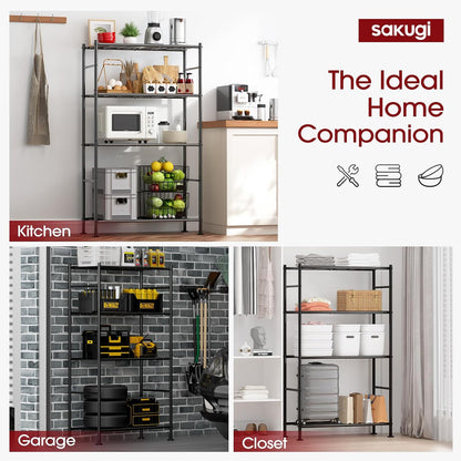 Storage Shelves - 5 Tier Shelf Organizer, Heavy Duty Garage Shelving Unit with Leveling Feet, Stable Metal Shelves Organizer for Pantry, Kitchen and Closet, 33.0" W x 12.6" D x 72.0" H, Black