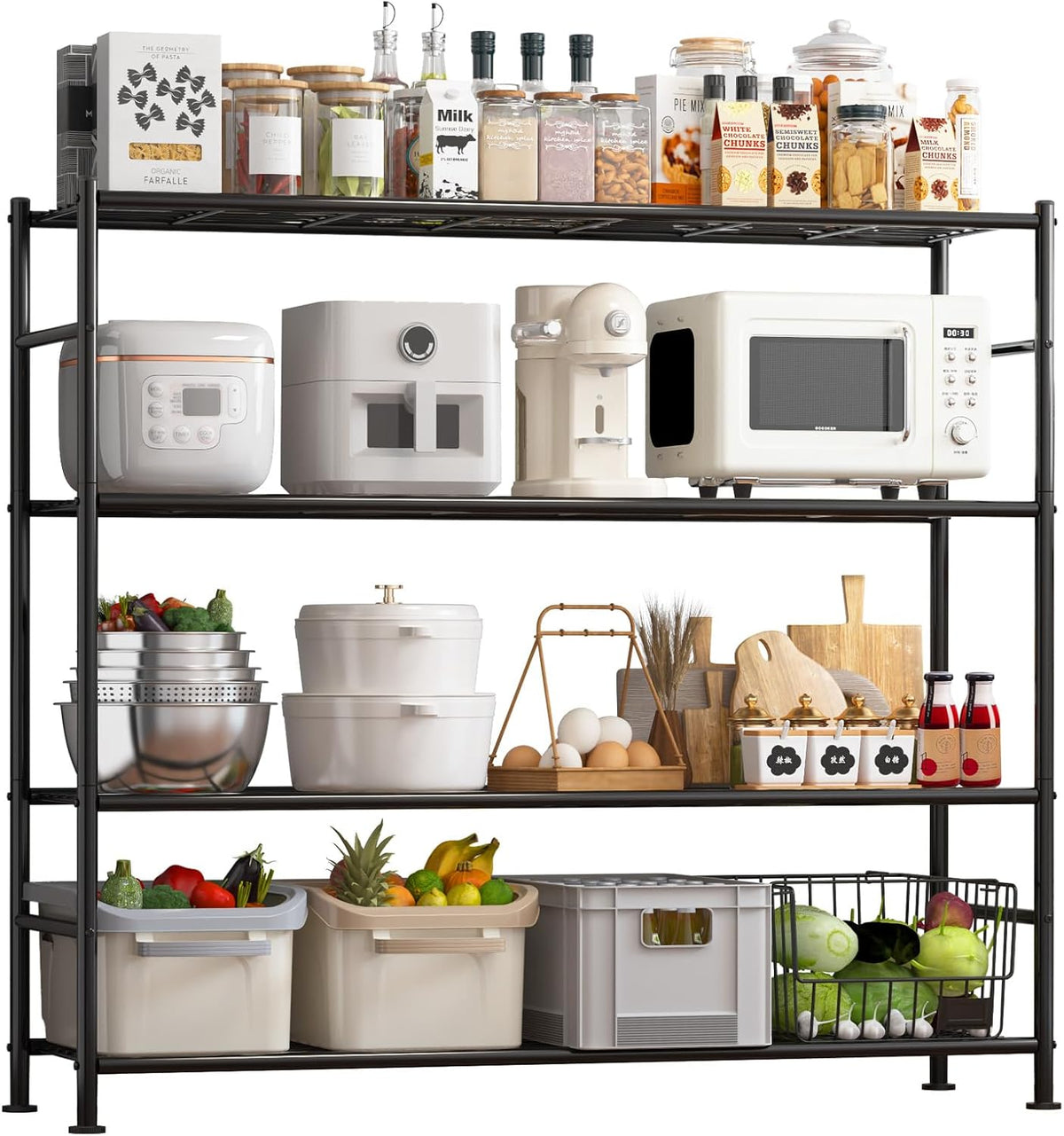 Storage Shelves - 5 Tier Shelf Organizer, Heavy Duty Garage Shelving Unit with Leveling Feet, Stable Metal Shelves Organizer for Pantry, Kitchen and Closet, 33.0" W x 12.6" D x 72.0" H, Black