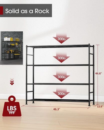 Storage Shelves - 5 Tier Shelf Organizer, Heavy Duty Garage Shelving Unit with Leveling Feet, Stable Metal Shelves Organizer for Pantry, Kitchen and Closet, 33.0" W x 12.6" D x 72.0" H, Black