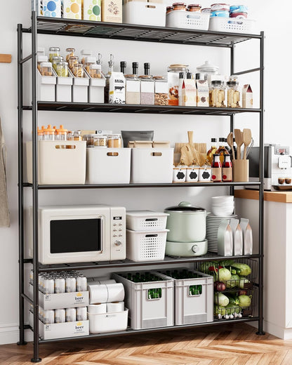 Storage Shelves - 5 Tier Shelf Organizer, Heavy Duty Garage Shelving Unit with Leveling Feet, Stable Metal Shelves Organizer for Pantry, Kitchen and Closet, 33.0" W x 12.6" D x 72.0" H, Black