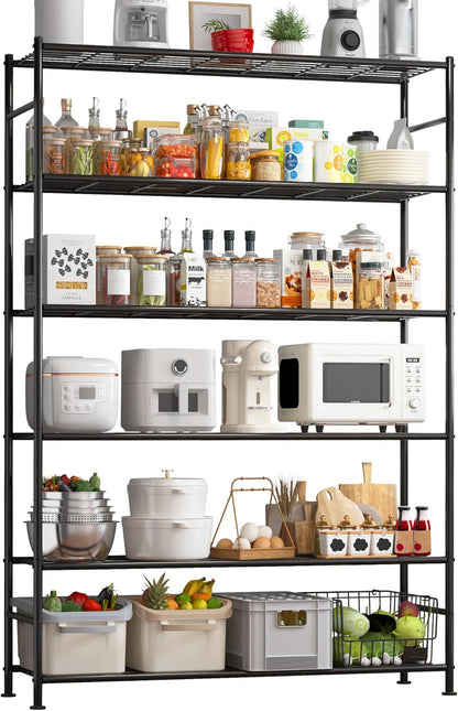 Storage Shelves - 5 Tier Shelf Organizer, Heavy Duty Garage Shelving Unit with Leveling Feet, Stable Metal Shelves Organizer for Pantry, Kitchen and Closet, 33.0" W x 12.6" D x 72.0" H, Black