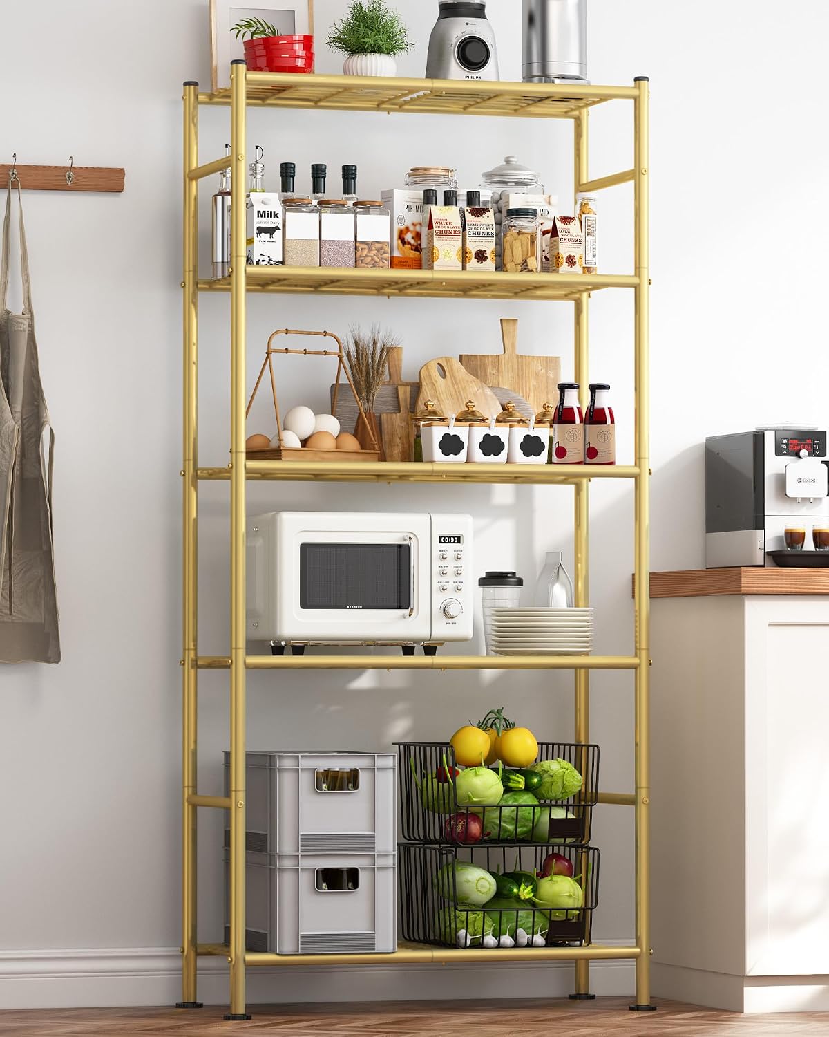 Storage Shelves - 5 Tier Shelf Organizer, Heavy Duty Garage Shelving Unit with Leveling Feet, Stable Metal Shelves Organizer for Pantry, Kitchen and Closet, 33.0" W x 12.6" D x 72.0" H, Black