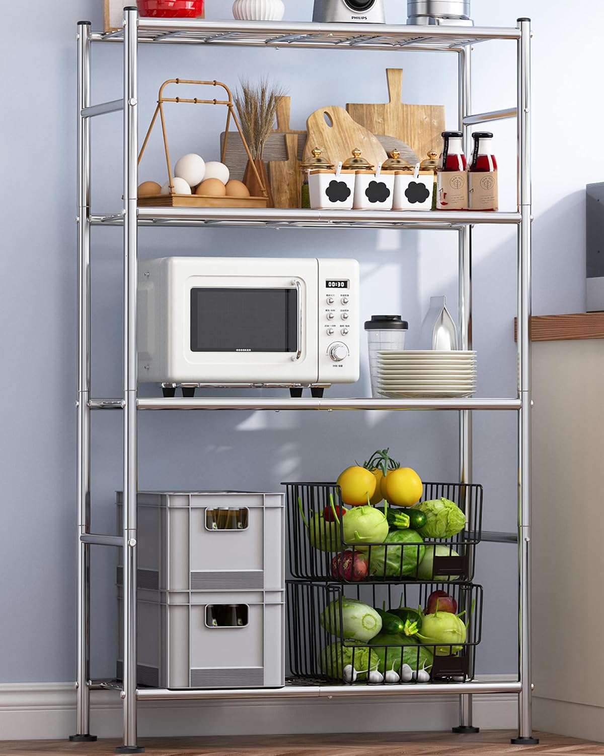 Storage Shelves - 5 Tier Shelf Organizer, Heavy Duty Garage Shelving Unit with Leveling Feet, Stable Metal Shelves Organizer for Pantry, Kitchen and Closet, 33.0" W x 12.6" D x 72.0" H, Black