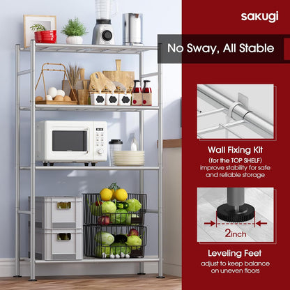 Storage Shelves - 5 Tier Shelf Organizer, Heavy Duty Garage Shelving Unit with Leveling Feet, Stable Metal Shelves Organizer for Pantry, Kitchen and Closet, 33.0" W x 12.6" D x 72.0" H, Black