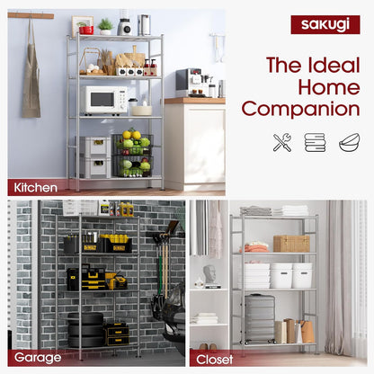Storage Shelves - 5 Tier Shelf Organizer, Heavy Duty Garage Shelving Unit with Leveling Feet, Stable Metal Shelves Organizer for Pantry, Kitchen and Closet, 33.0" W x 12.6" D x 72.0" H, Black
