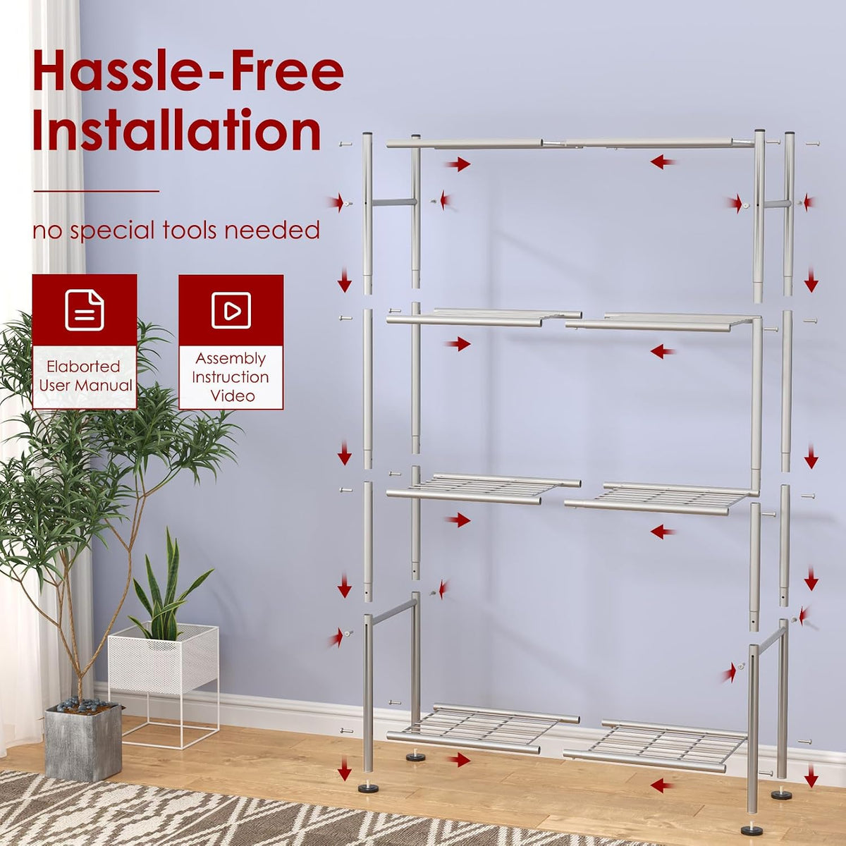 Storage Shelves - 5 Tier Shelf Organizer, Heavy Duty Garage Shelving Unit with Leveling Feet, Stable Metal Shelves Organizer for Pantry, Kitchen and Closet, 33.0" W x 12.6" D x 72.0" H, Black