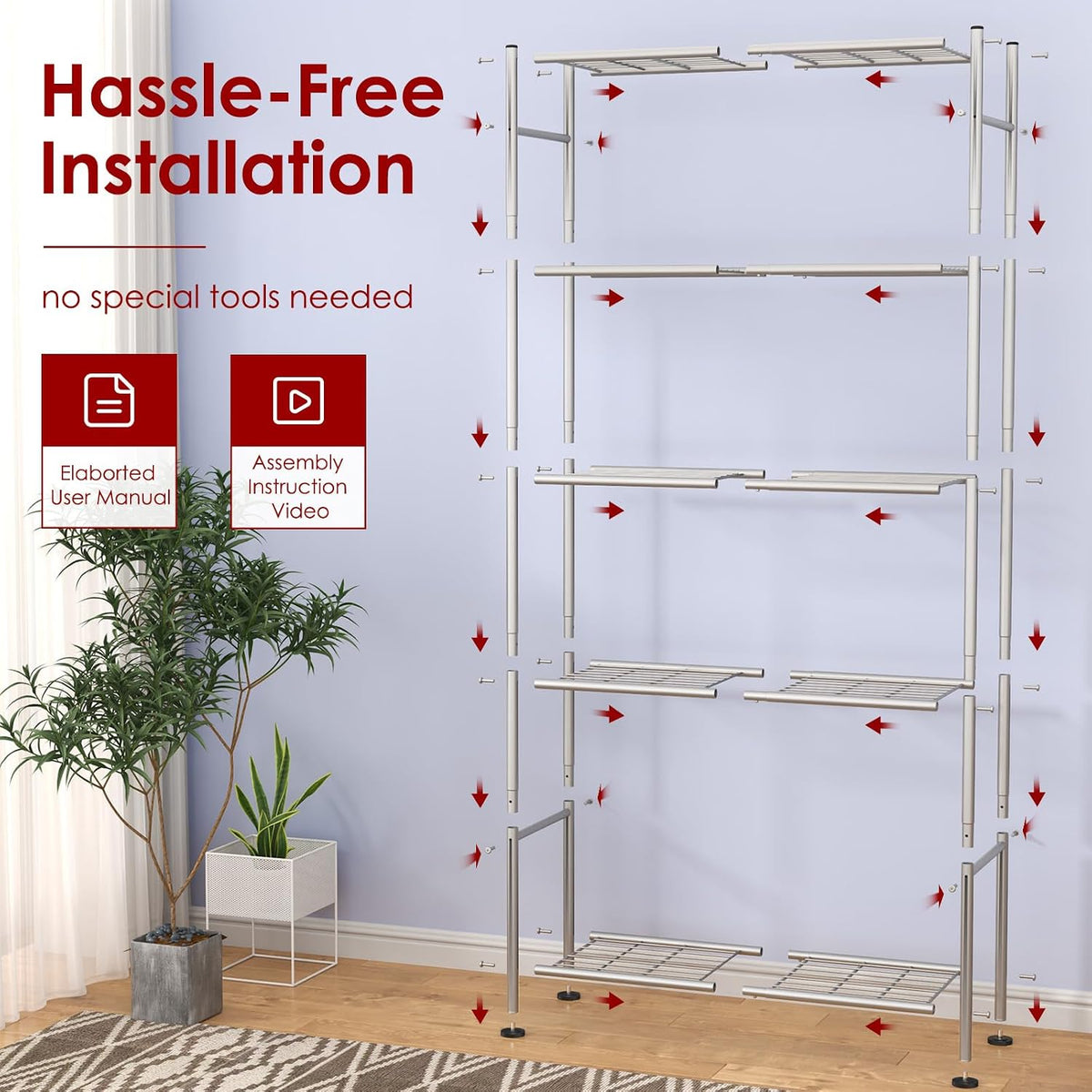 Storage Shelves - 5 Tier Shelf Organizer, Heavy Duty Garage Shelving Unit with Leveling Feet, Stable Metal Shelves Organizer for Pantry, Kitchen and Closet, 33.0" W x 12.6" D x 72.0" H, Black