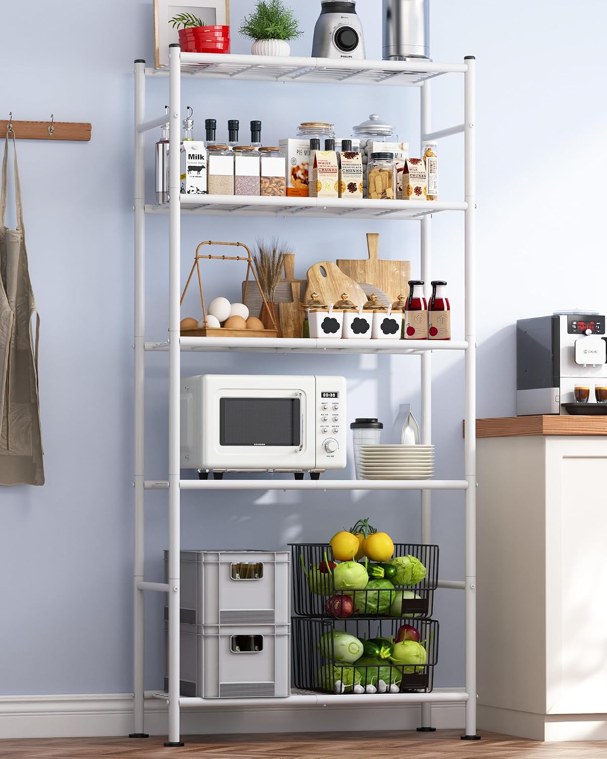 Storage Shelves - 5 Tier Shelf Organizer, Heavy Duty Garage Shelving Unit with Leveling Feet, Stable Metal Shelves Organizer for Pantry, Kitchen and Closet, 33.0" W x 12.6" D x 72.0" H, Black