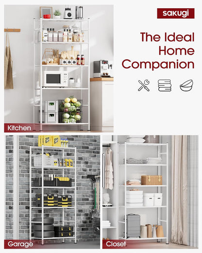 Storage Shelves - 5 Tier Shelf Organizer, Heavy Duty Garage Shelving Unit with Leveling Feet, Stable Metal Shelves Organizer for Pantry, Kitchen and Closet, 33.0" W x 12.6" D x 72.0" H, Black