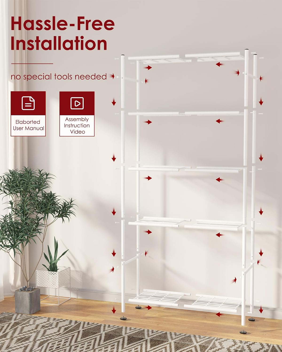 Storage Shelves - 5 Tier Shelf Organizer, Heavy Duty Garage Shelving Unit with Leveling Feet, Stable Metal Shelves Organizer for Pantry, Kitchen and Closet, 33.0" W x 12.6" D x 72.0" H, Black