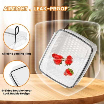 Fruit Storage Containers for Fridge - 5 PCS Poduce Containers for Fridge - with Removable Drain Basket - Keep Fruit Lettuce Berry Vegetables Meat Food Stay Fresher Longer