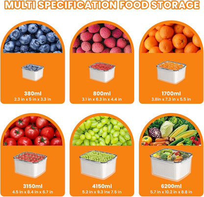Fruit Storage Containers for Fridge - 5 PCS Poduce Containers for Fridge - with Removable Drain Basket - Keep Fruit Lettuce Berry Vegetables Meat Food Stay Fresher Longer