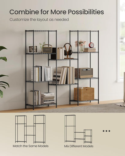 SONGMICS 5-Tier Storage Shelves, Adjustable Wire Shelving Unit, 8 Hooks