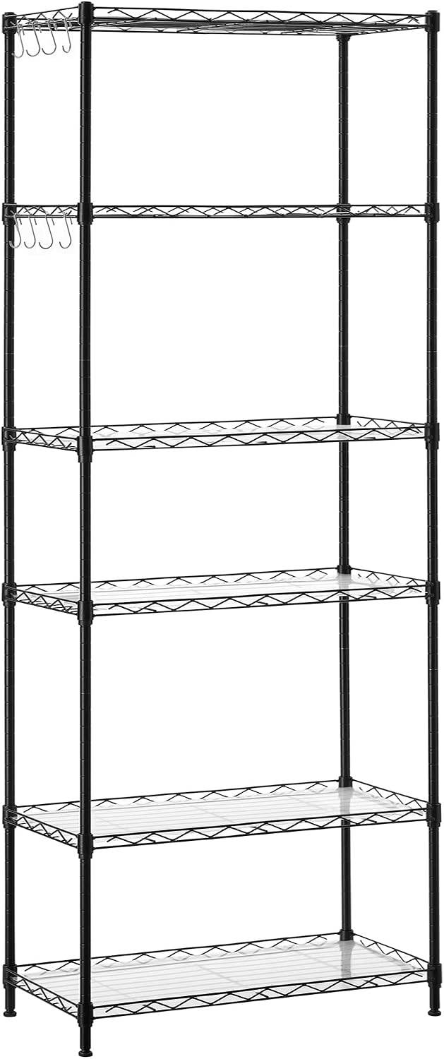 SONGMICS 5-Tier Storage Shelves, Adjustable Wire Shelving Unit, 8 Hooks