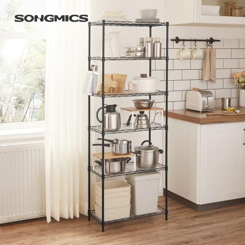 SONGMICS 5-Tier Storage Shelves, Adjustable Wire Shelving Unit, 8 Hooks