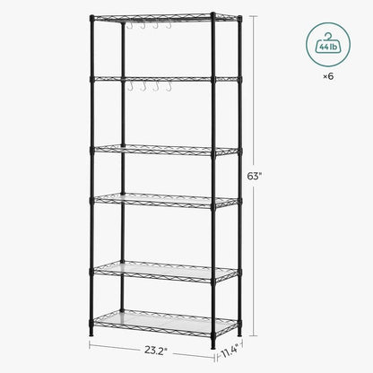 SONGMICS 5-Tier Storage Shelves, Adjustable Wire Shelving Unit, 8 Hooks