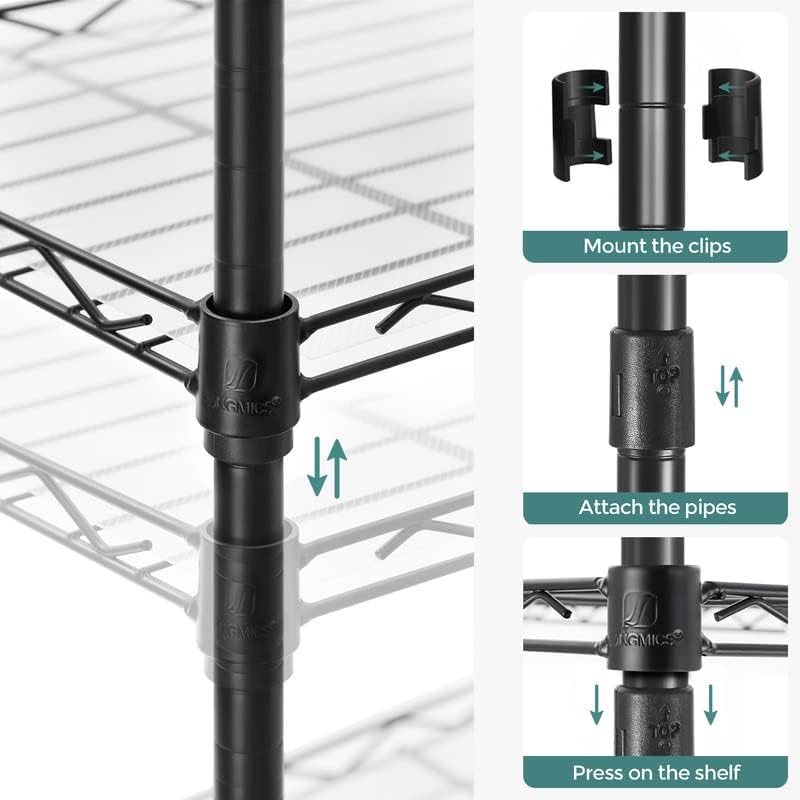 SONGMICS 5-Tier Storage Shelves, Adjustable Wire Shelving Unit, 8 Hooks