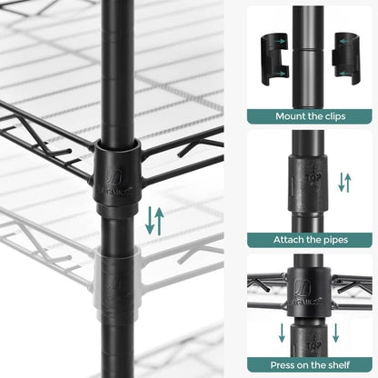 SONGMICS 5-Tier Storage Shelves, Adjustable Wire Shelving Unit, 8 Hooks