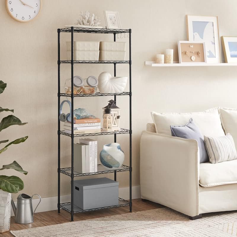 SONGMICS 5-Tier Storage Shelves, Adjustable Wire Shelving Unit, 8 Hooks