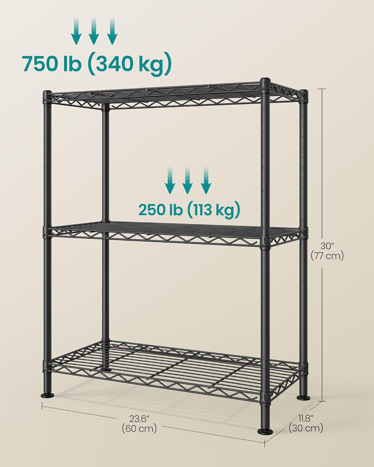 SONGMICS 5-Tier Storage Shelves, Adjustable Wire Shelving Unit, 8 Hooks