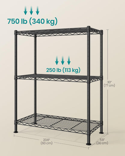 SONGMICS 5-Tier Storage Shelves, Adjustable Wire Shelving Unit, 8 Hooks