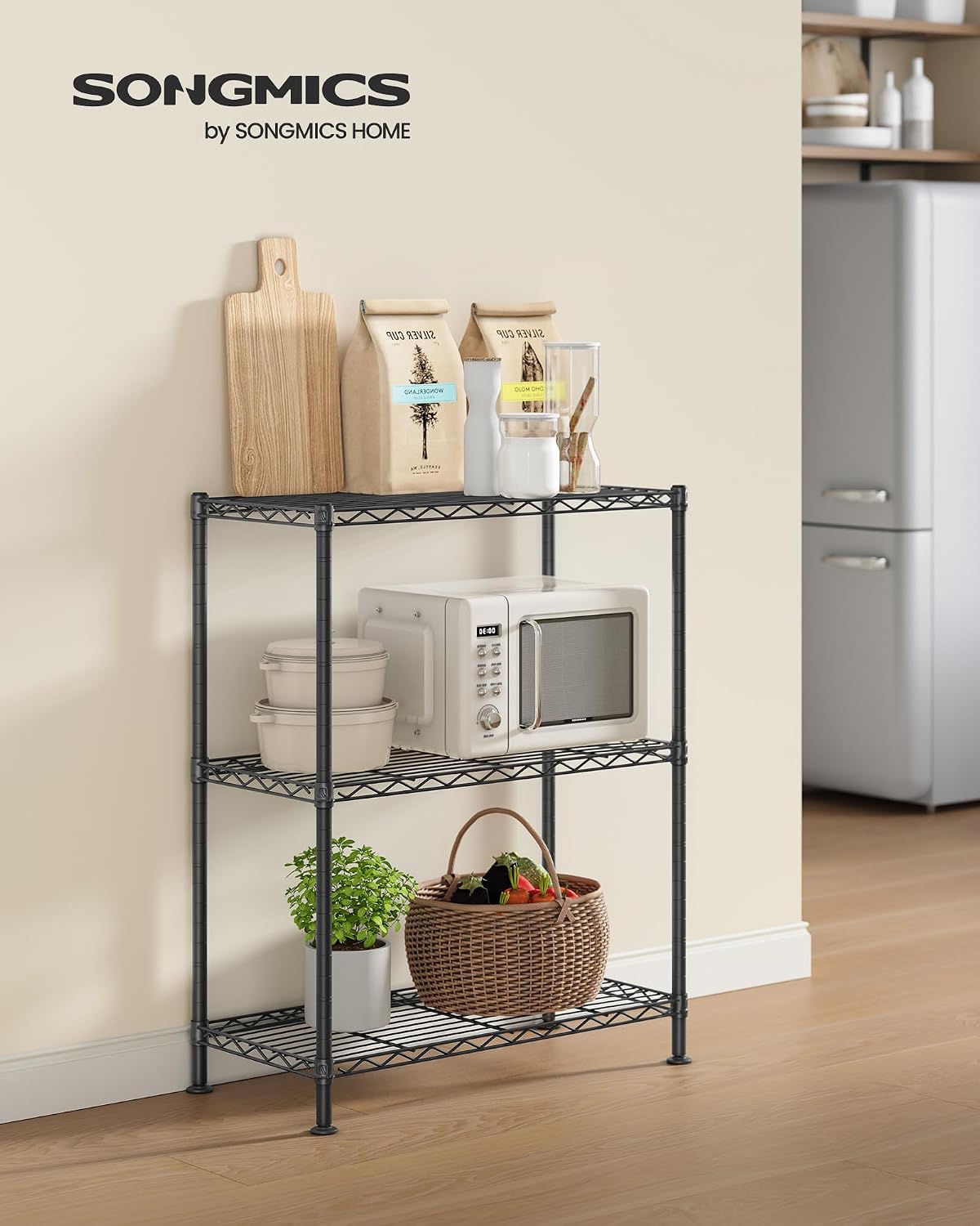 SONGMICS 5-Tier Storage Shelves, Adjustable Wire Shelving Unit, 8 Hooks