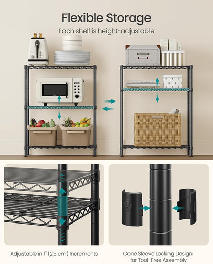 SONGMICS 5-Tier Storage Shelves, Adjustable Wire Shelving Unit, 8 Hooks