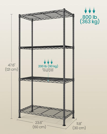 SONGMICS 5-Tier Storage Shelves, Adjustable Wire Shelving Unit, 8 Hooks