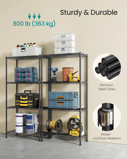 SONGMICS 5-Tier Storage Shelves, Adjustable Wire Shelving Unit, 8 Hooks