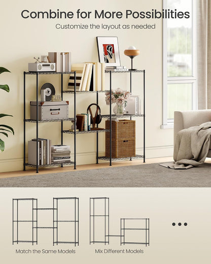SONGMICS 5-Tier Storage Shelves, Adjustable Wire Shelving Unit, 8 Hooks