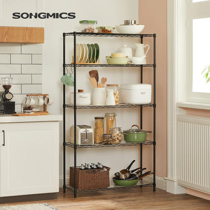 SONGMICS 5-Tier Storage Shelves, Adjustable Wire Shelving Unit, 8 Hooks